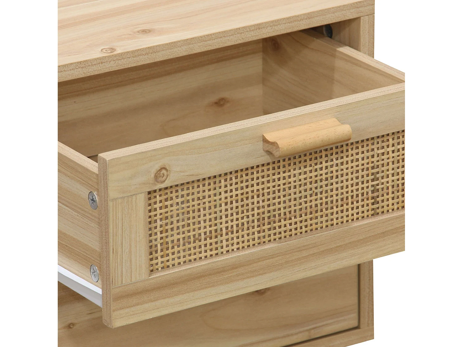 Mesa de cabeceira Vogue com 2 gavetas em melamina de pinho e rattan - 40x48x39 cm