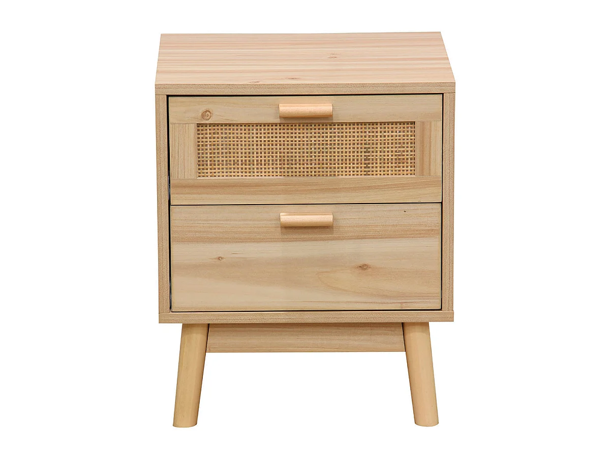 Mesa de cabeceira Vogue com 2 gavetas em melamina de pinho e rattan - 40x48x39 cm