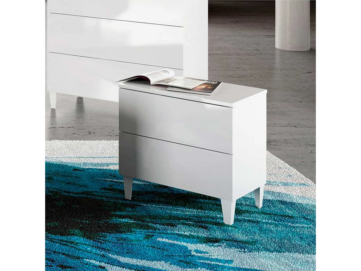 Mesa de cabeceira com gavetas, branco brilhante, 50x49x34 cm