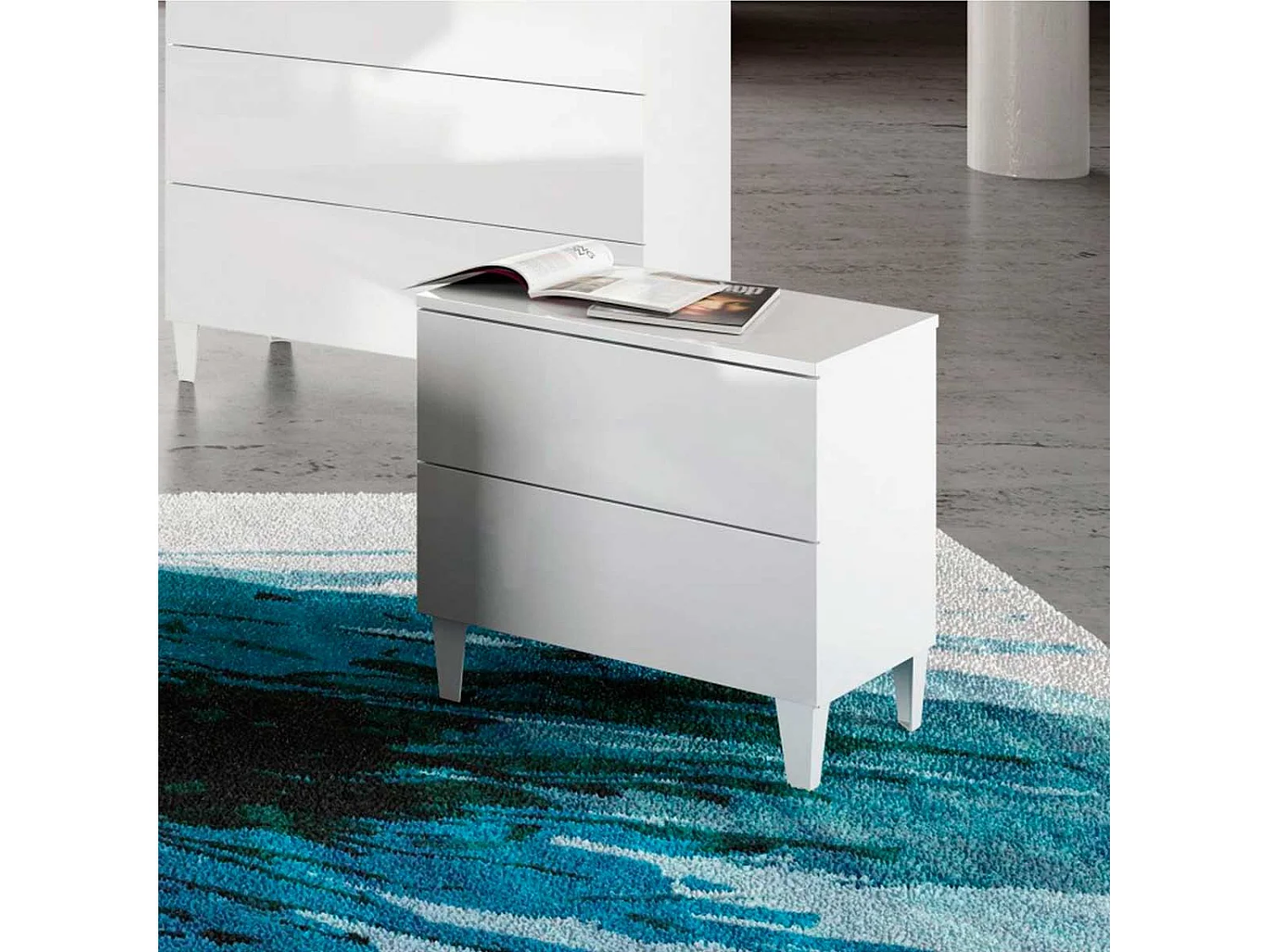 Mesa de cabeceira com gavetas, branco brilhante, 50x49x34 cm