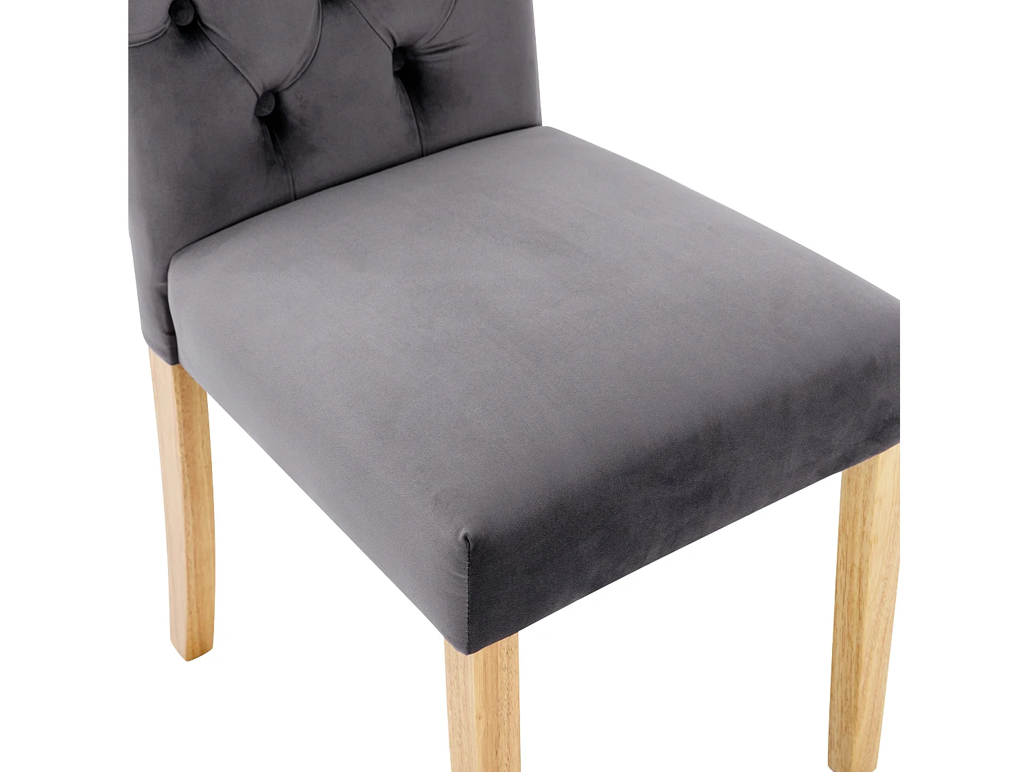 Set van 4 fluwelen stoelen met hoge rugleuningen - Eikenhouten poten - Grijs