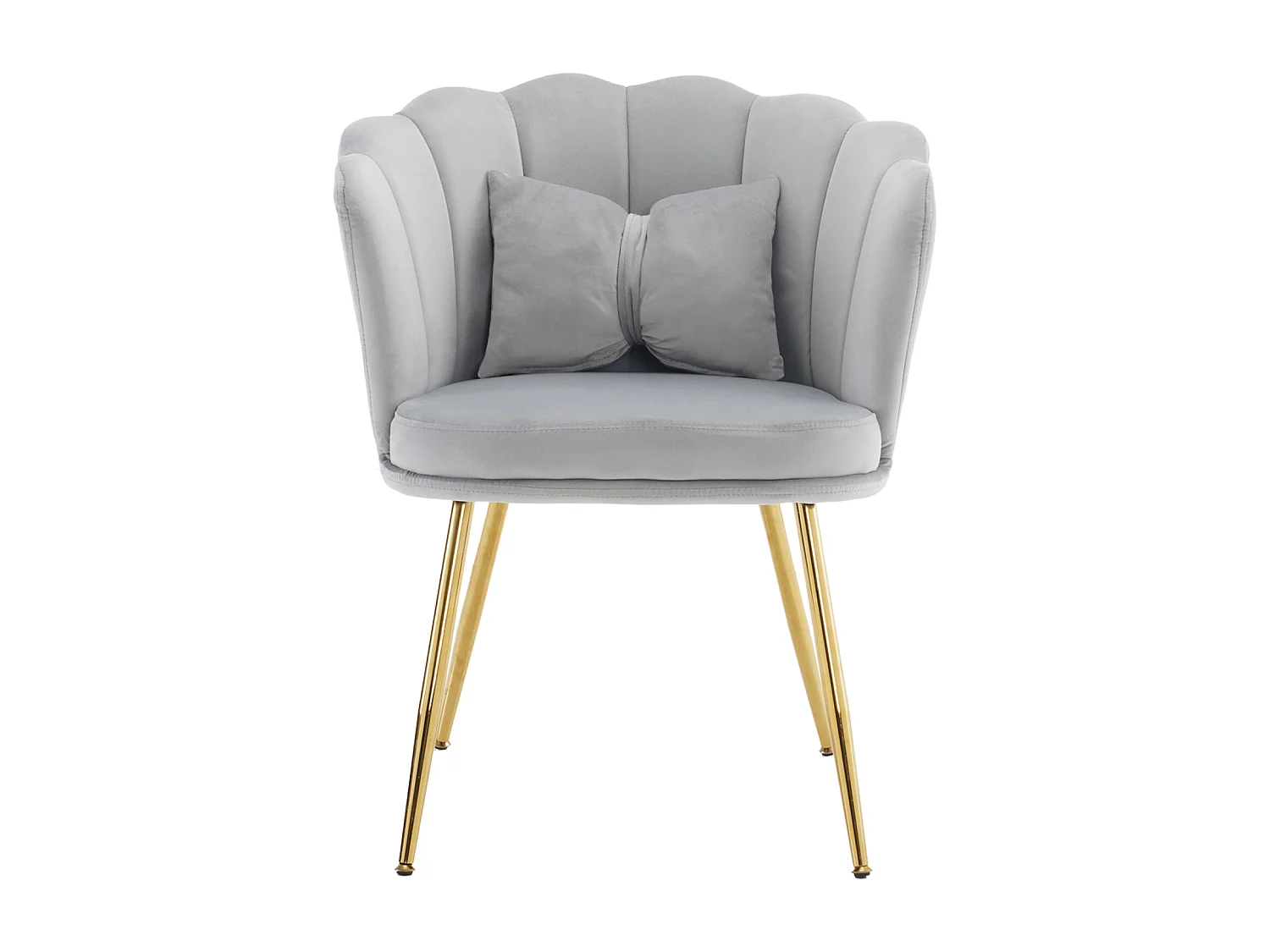 Chaise en velours avec soutien lombaire - Pieds en métal doré - Gris