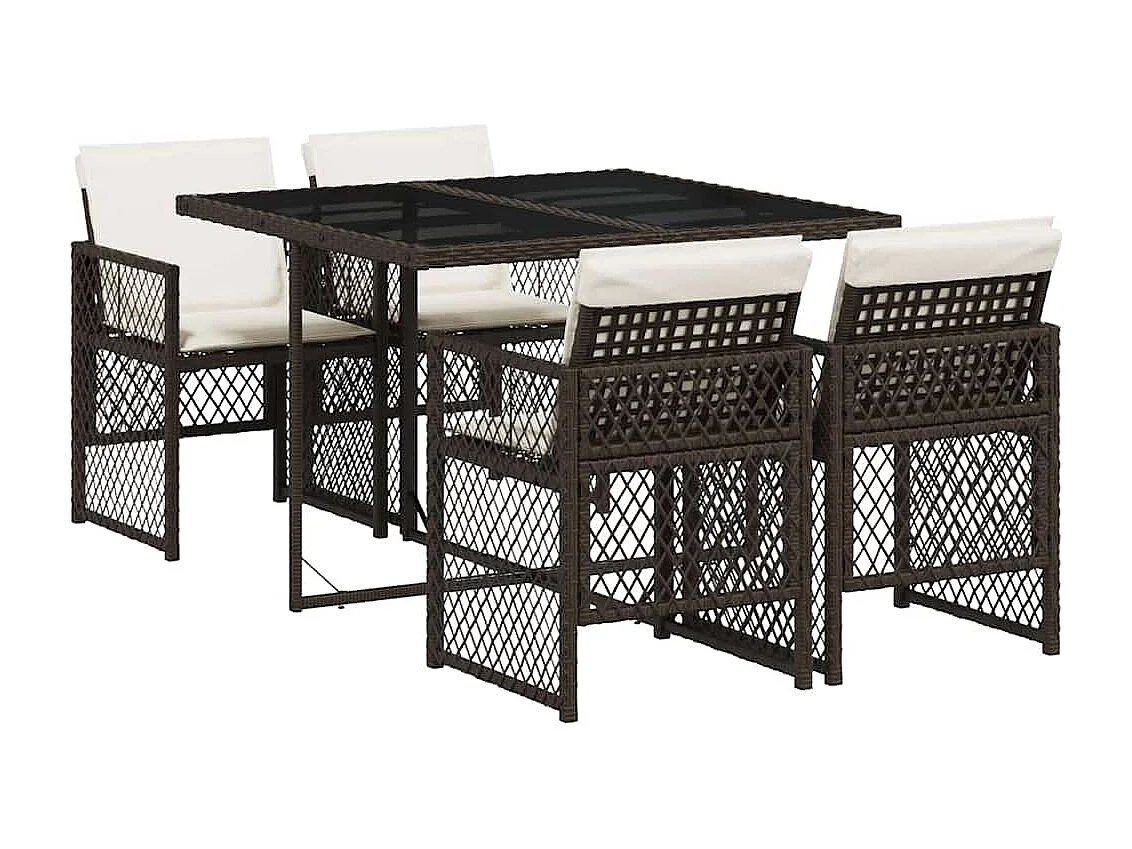 Ensemble à manger de jardin 5 pcs et coussins marron poly rotin