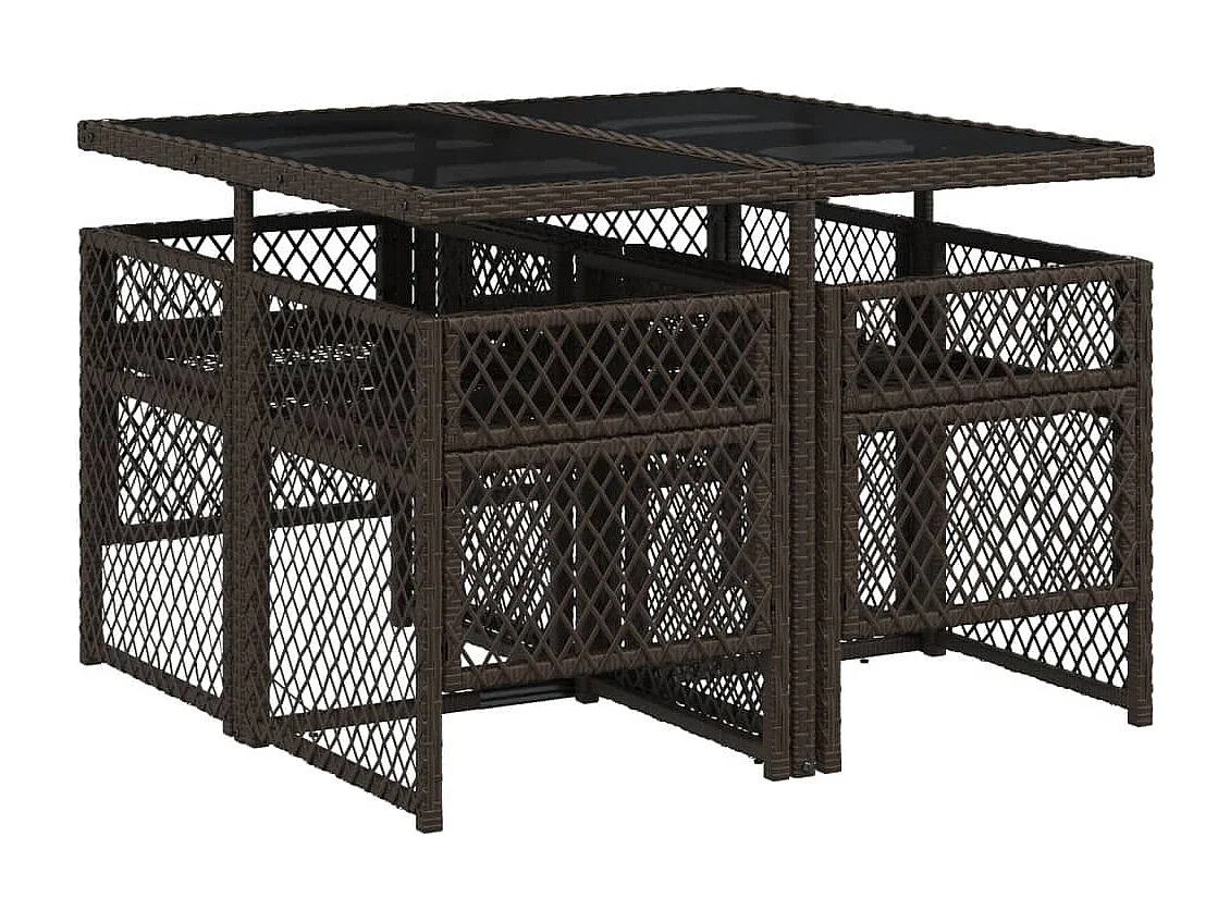 Ensemble à manger de jardin 5 pcs et coussins marron poly rotin
