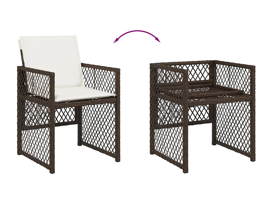 Ensemble à manger de jardin 5 pcs et coussins marron poly rotin