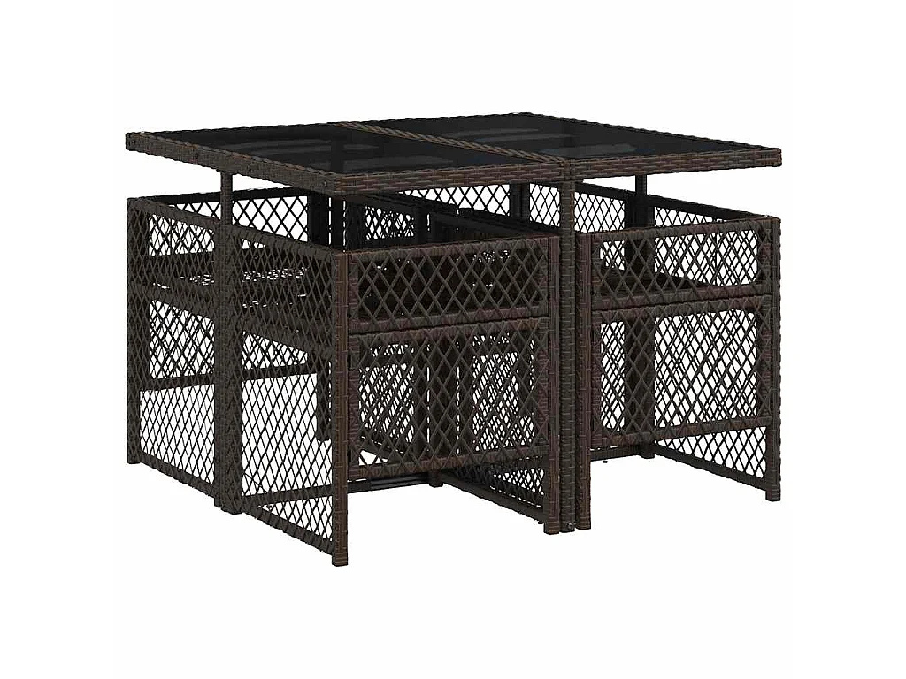 Ensemble à manger de jardin 5 pcs et coussins marron poly rotin
