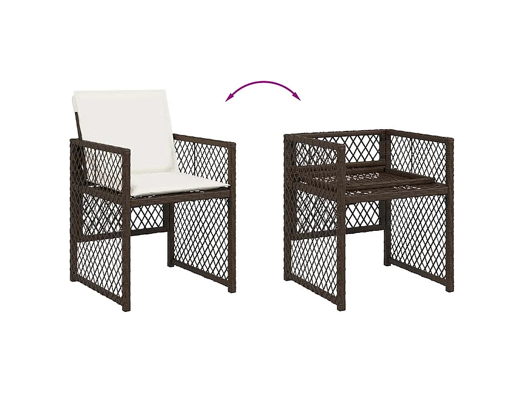Ensemble à manger de jardin 5 pcs et coussins marron poly rotin