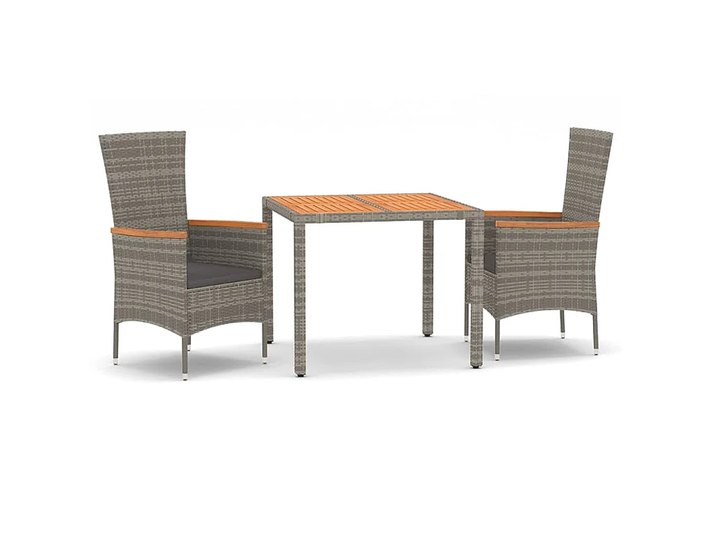 Set da Pranzo da Giardino 3 pz con Cuscini in Polyrattan Grigio