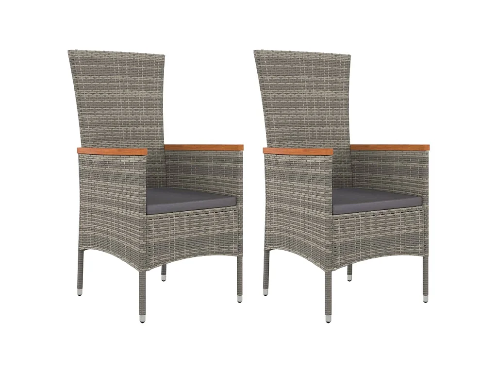 Set da Pranzo da Giardino 3 pz con Cuscini in Polyrattan Grigio