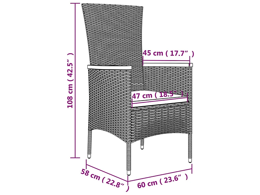Ensemble à manger de jardin 3 pcs coussins gris résine tressée