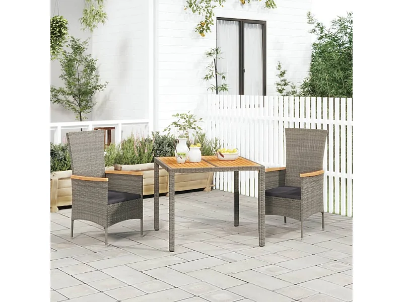 3-delige Tuinset met kussens poly rattan grijs