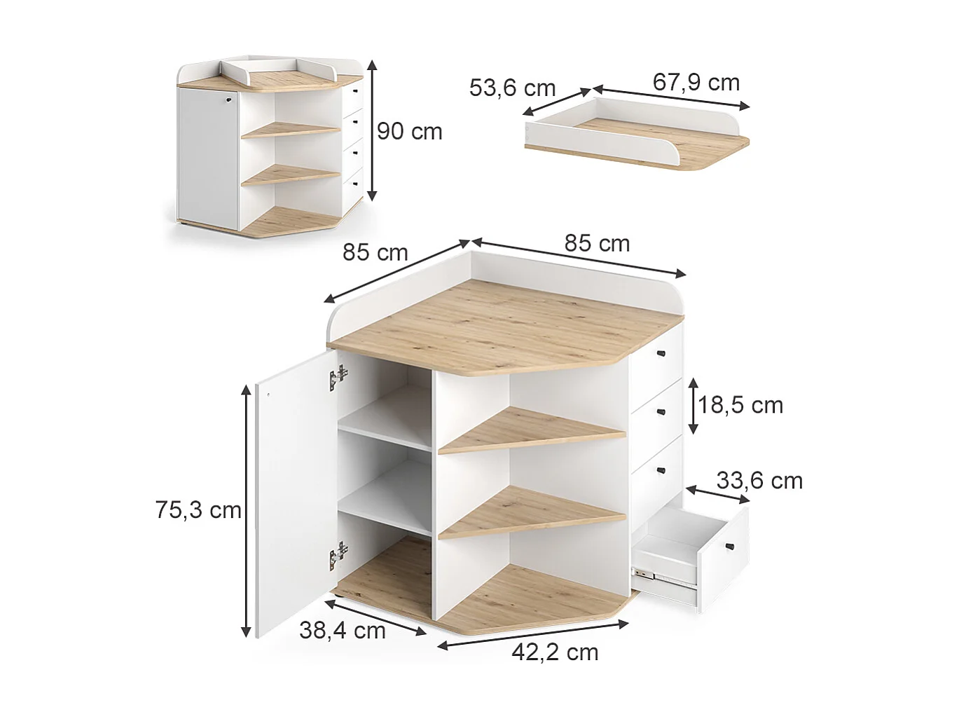 Changing dresser white/artisan 85x85x90 aria