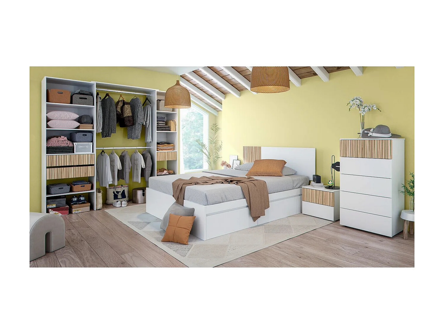 Mesita de noche Ethna color Natur y blanco Artik 50x42x34 cm