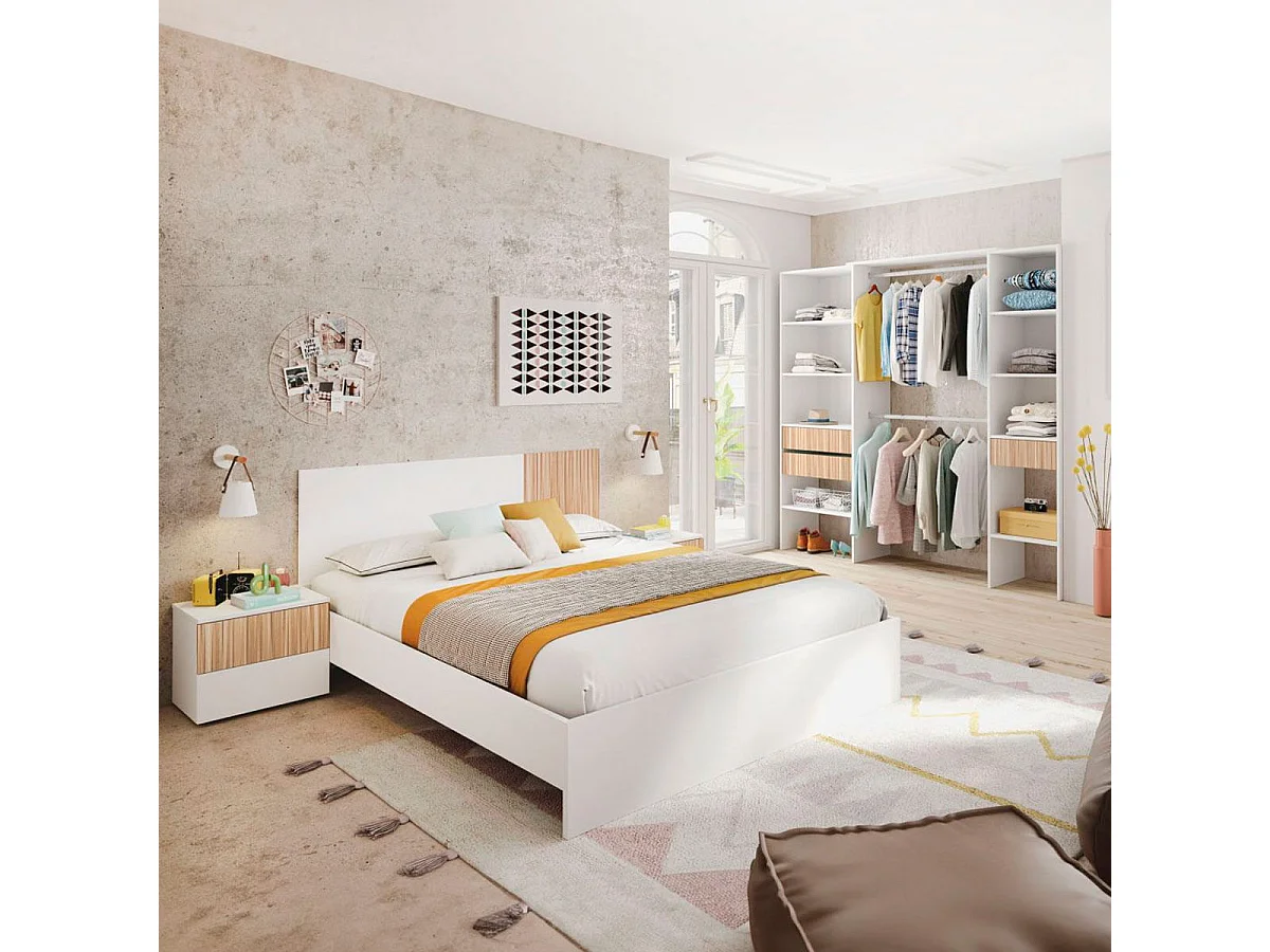 Mesita de noche Ethna color Natur y blanco Artik 50x42x34 cm