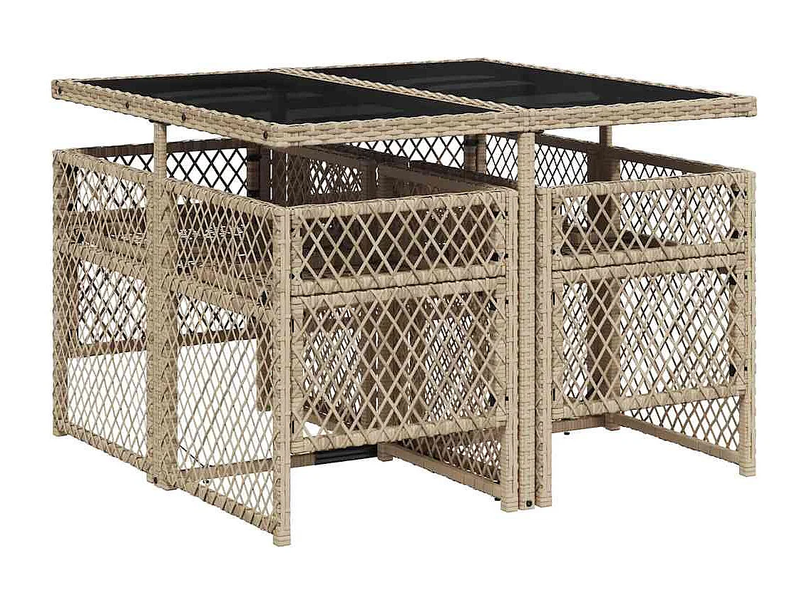 Ensemble à manger de jardin avec coussins 5pcs Beige poly rotin