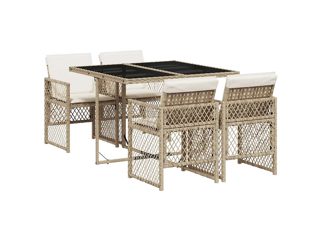 5-delige Tuinset met kussens poly rattan beige