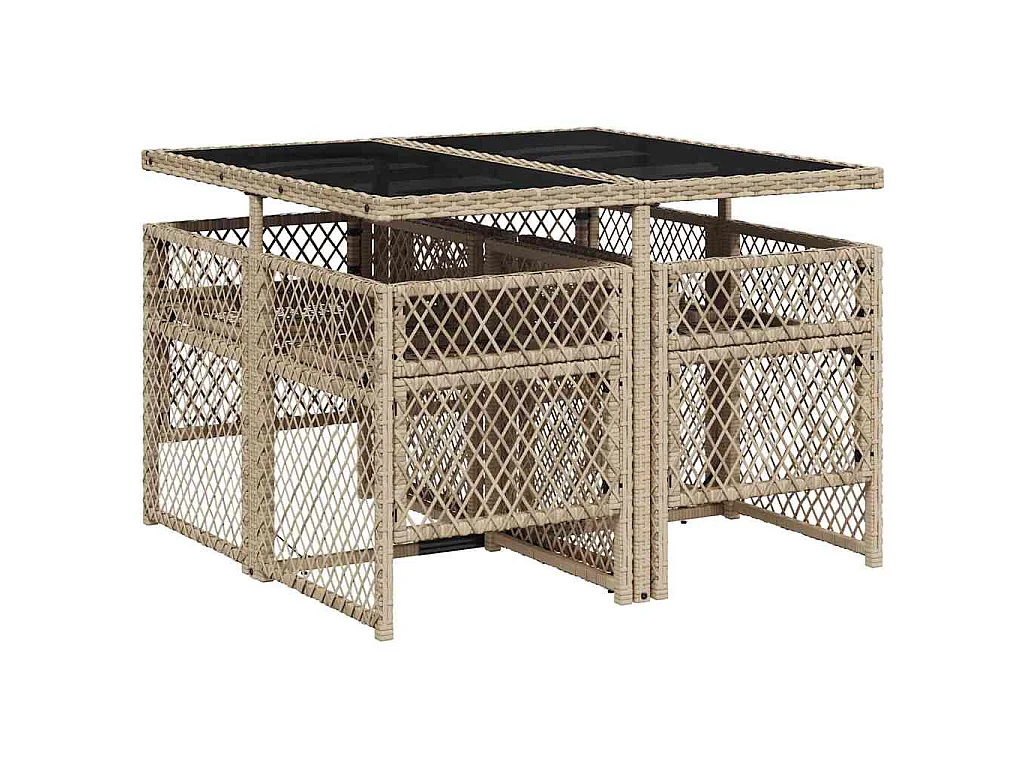 Ensemble à manger de jardin avec coussins 5pcs Beige poly rotin