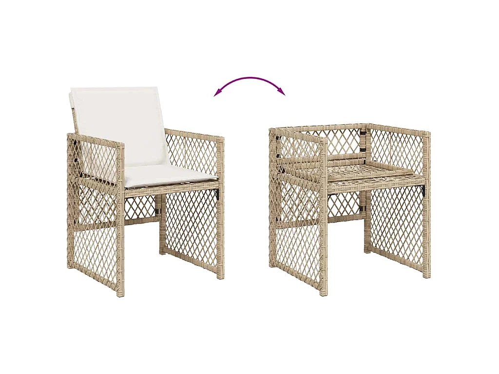 Ensemble à manger de jardin avec coussins 5pcs Beige poly rotin
