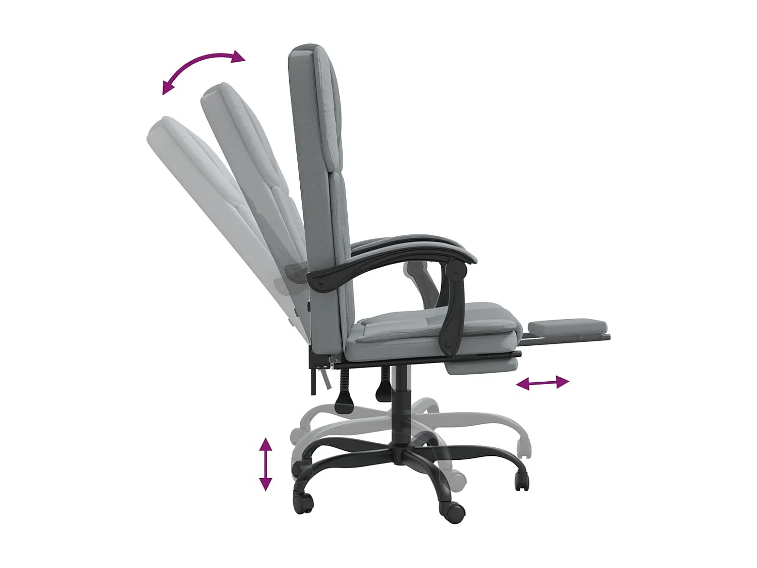 Silla de oficina reclinable de tela gris claro