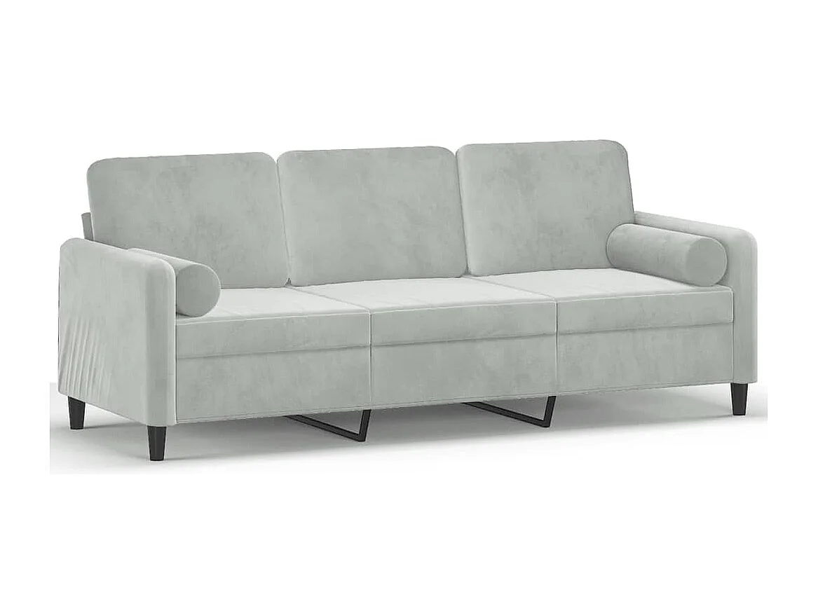 Sofá de 3 plazas con cojines terciopelo gris claro 180 cm