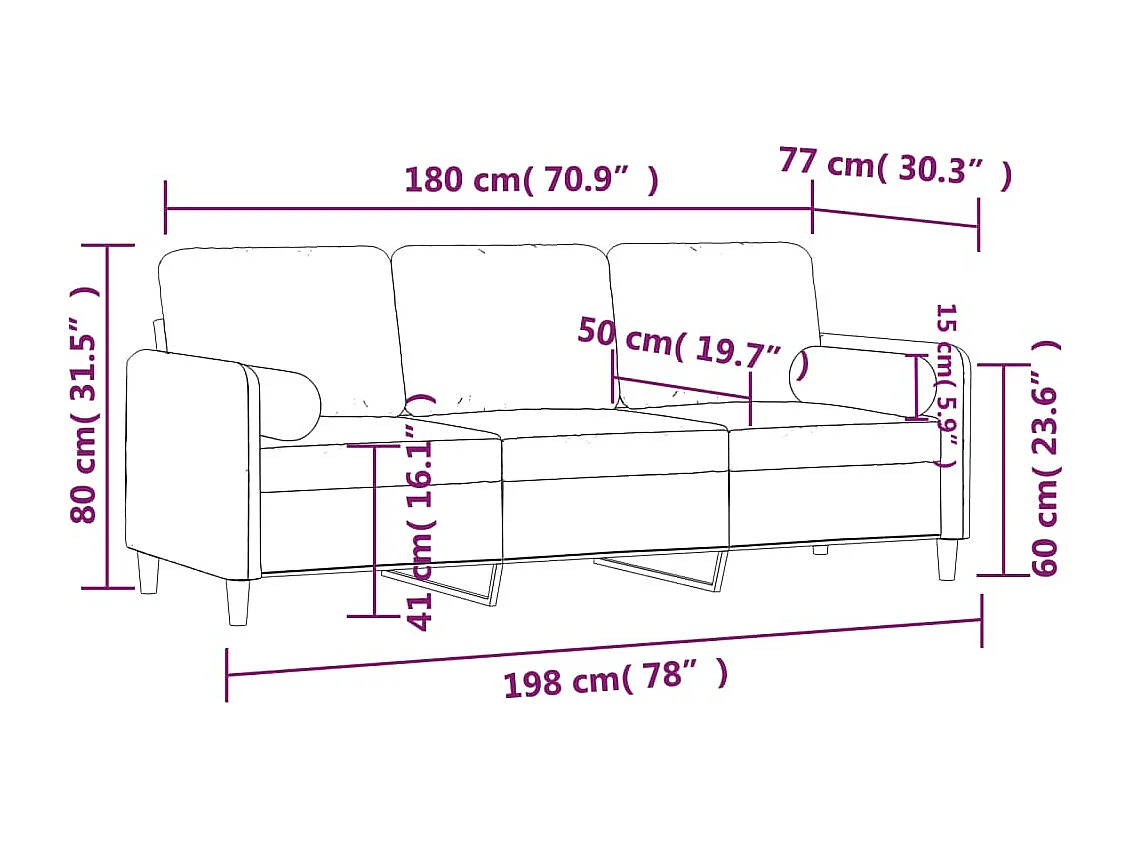 Sofá de 3 plazas con cojines terciopelo gris claro 180 cm