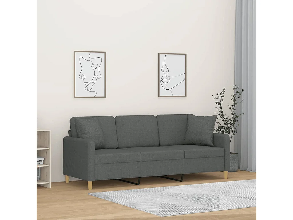 Canapé 3 places avec oreillers gris foncé 180 cm tissu