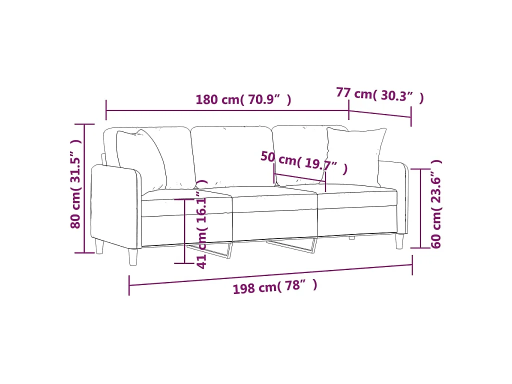 Canapé 3 places avec oreillers gris foncé 180 cm tissu
