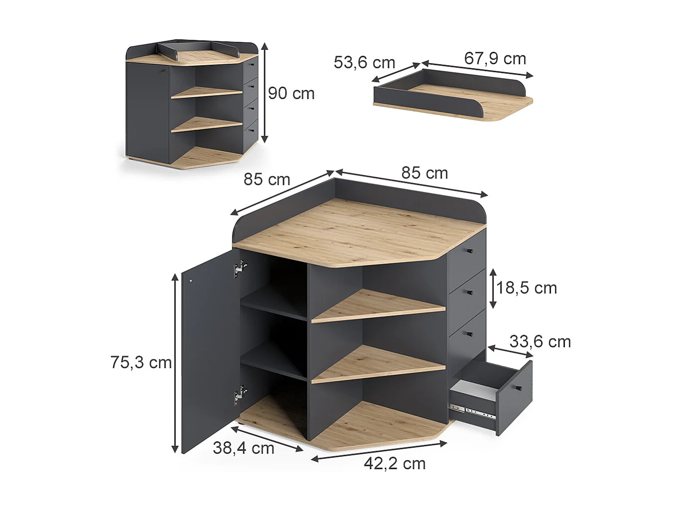 Changing dresser anthracite/artisan 85x85x90 aria
