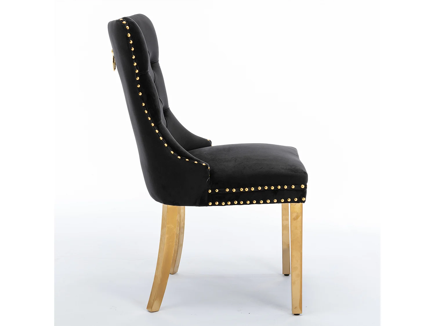 Set van 2 fluwelen stoelen met gouden metalen poten - Afgewerkt met studs - Zwart