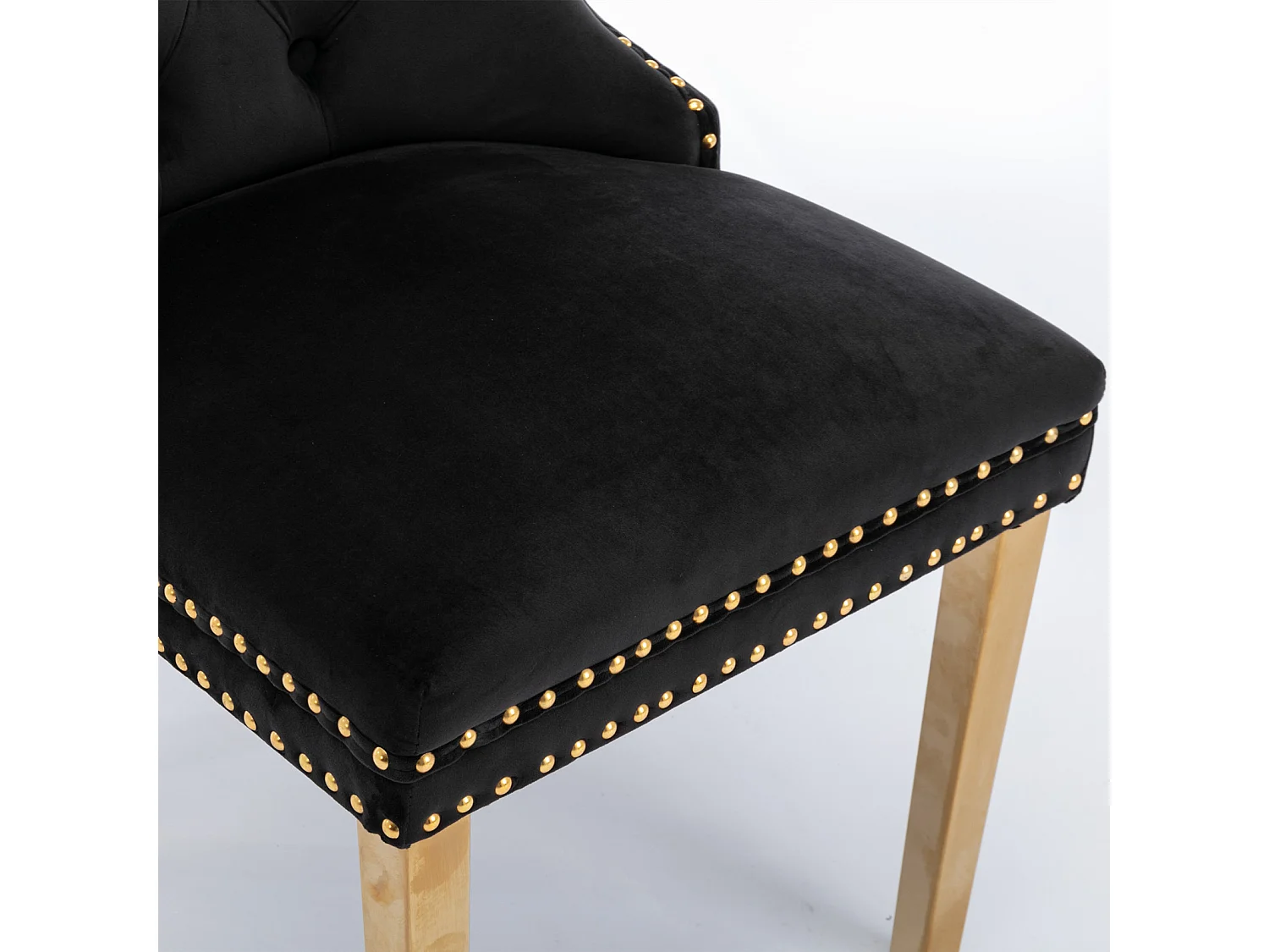 Set van 2 fluwelen stoelen met gouden metalen poten - Afgewerkt met studs - Zwart