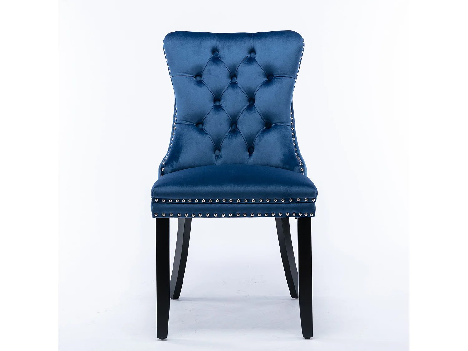 Set van 2 fluwelen stoelen - Houten poten en decoratieve nagels - Blauw