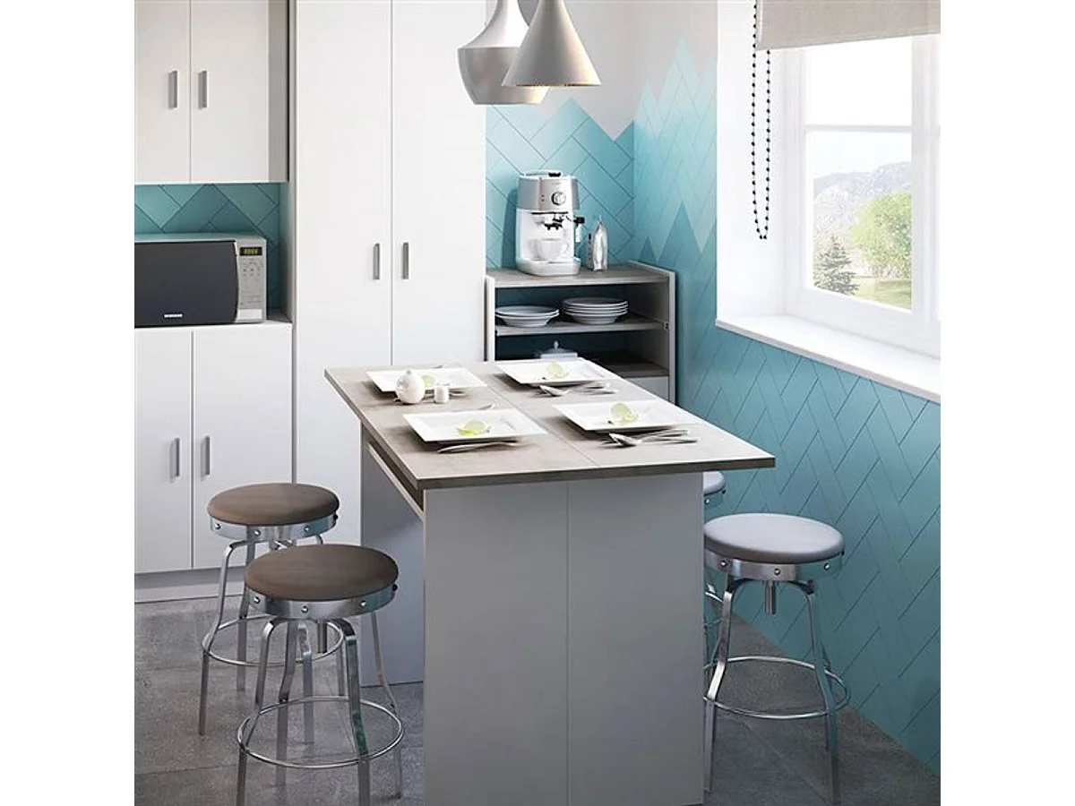 Console Tavolo, rabattable, blanc mat/ciment, 77/75x120x35x70 cm