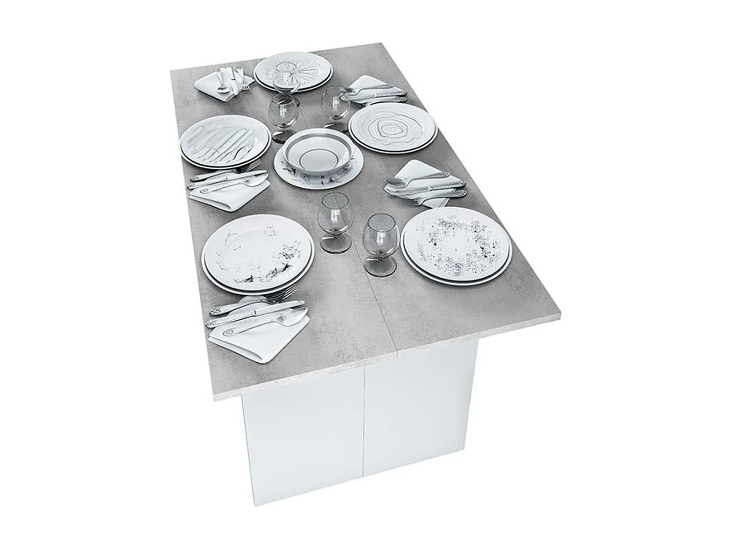 Console Tavolo, rabattable, blanc mat/ciment, 77/75x120x35x70 cm
