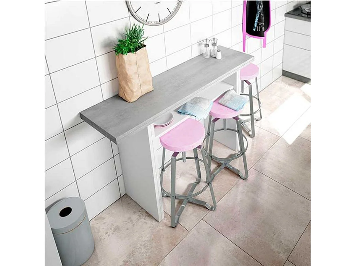 Console Tavolo, rabattable, blanc mat/ciment, 77/75x120x35x70 cm