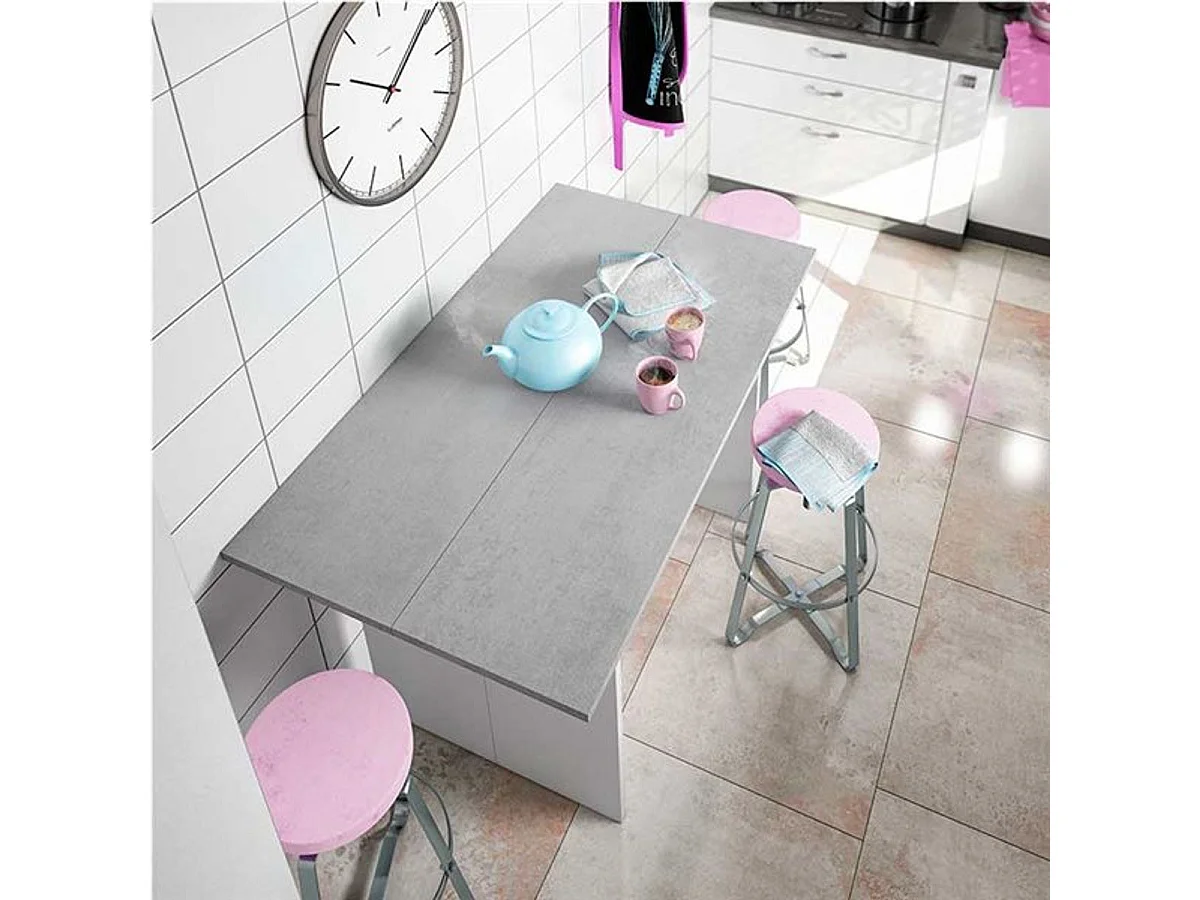 Console Tavolo, rabattable, blanc mat/ciment, 77/75x120x35x70 cm