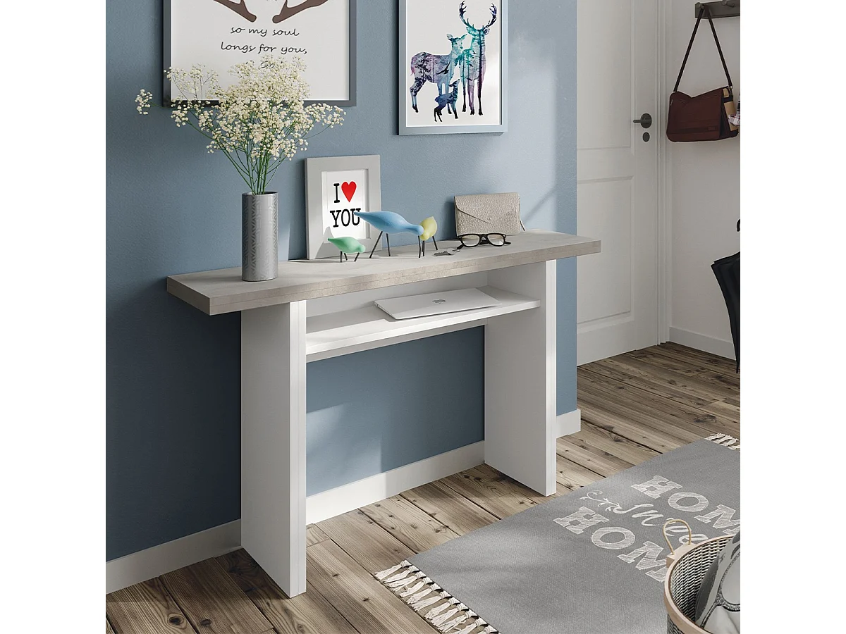 Mesa consola desplegable Tavolo blanco mate y cemento 77/75x120x35x70 cm