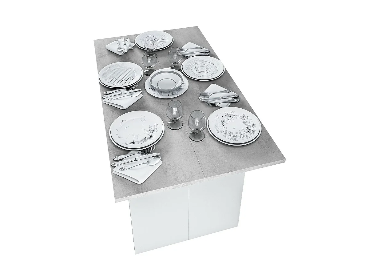 Mesa consola desplegable Tavolo blanco mate y cemento 77/75x120x35x70 cm