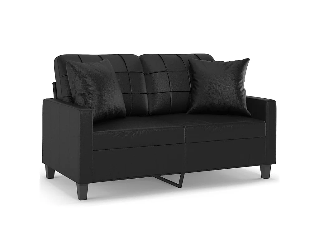 Canapé 2 places avec oreillers décoratifs noir 120cm similicuir