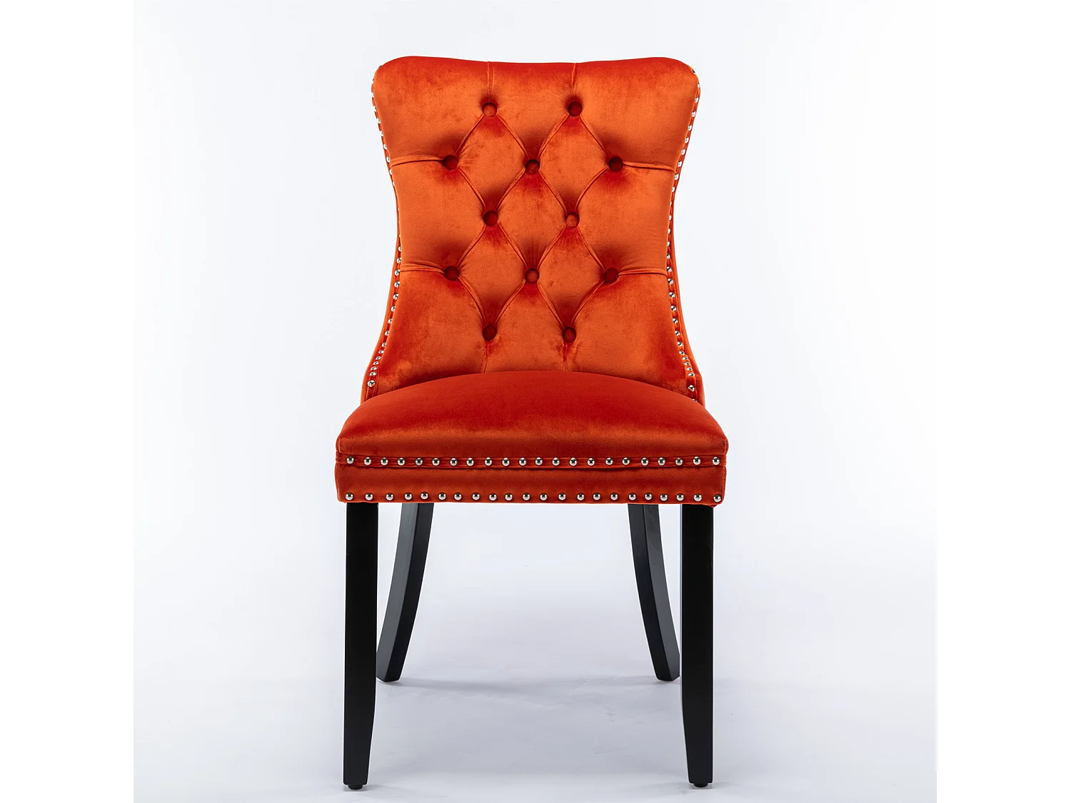 Set van 2 fluwelen stoelen - Houten poten en decoratieve nagels - Oranje kleur