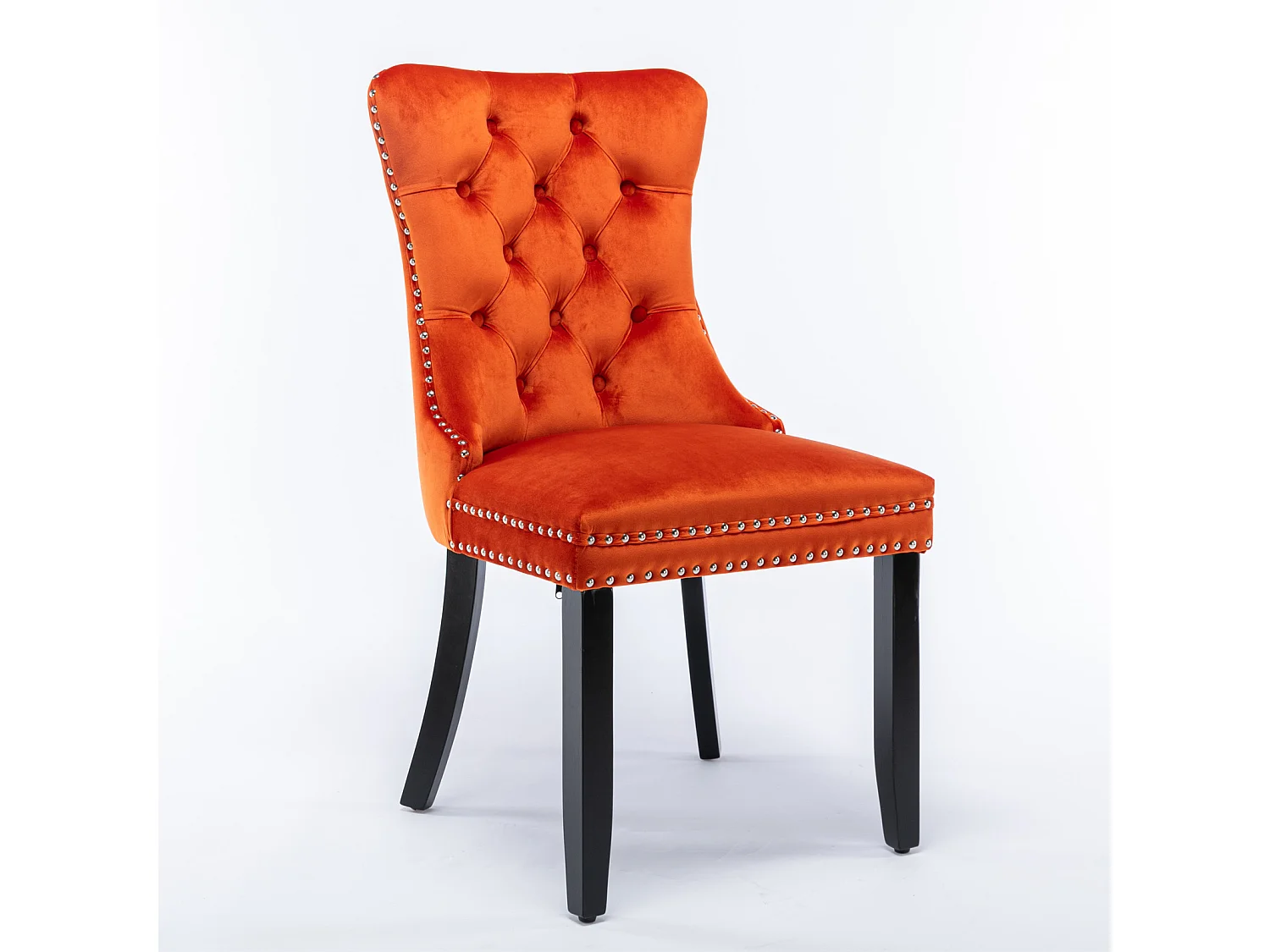 Set van 2 fluwelen stoelen - Houten poten en decoratieve nagels - Oranje kleur