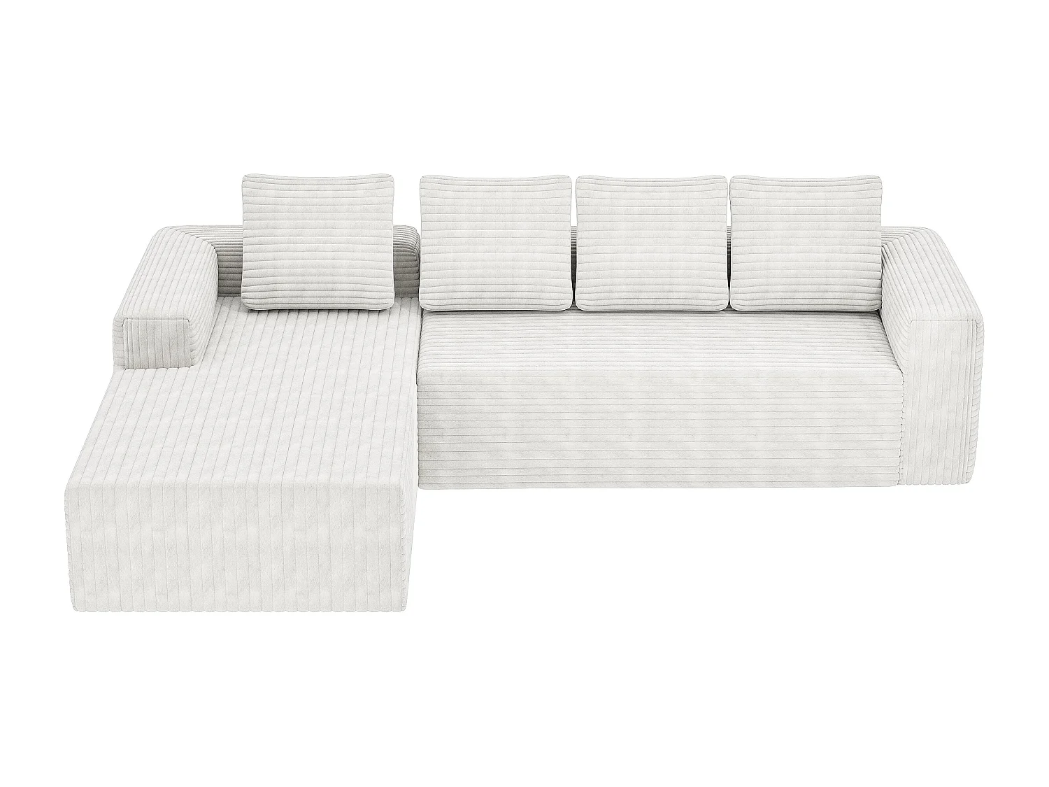 Canapé d'angle 4 places avec méridienne - Velours côtelé blanc (sans montage)