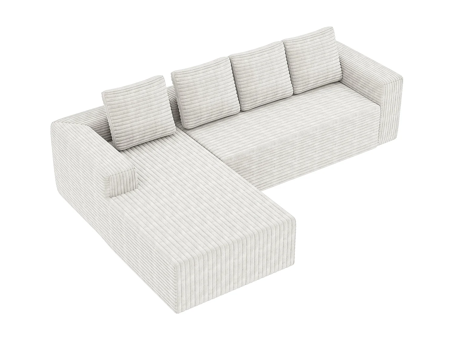 Canapé d'angle 4 places avec méridienne - Velours côtelé blanc (sans montage)