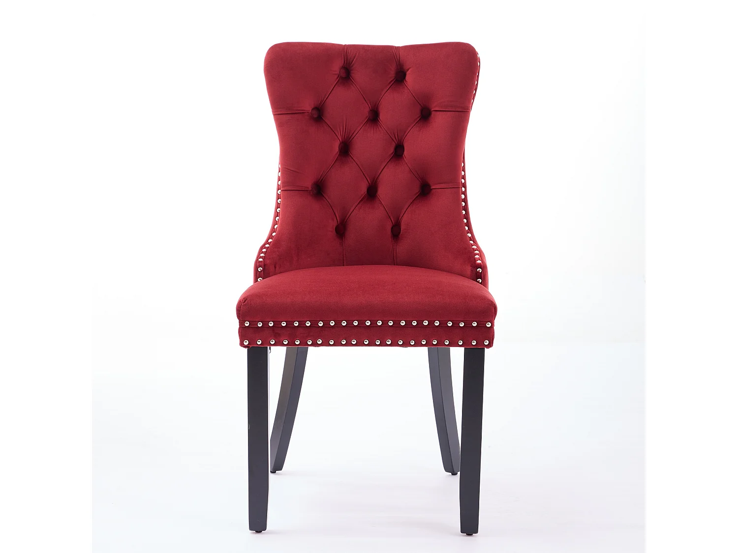 Set van 2 fluwelen stoelen - Houten poten en decoratieve nagels - Bordeauxrode kleur