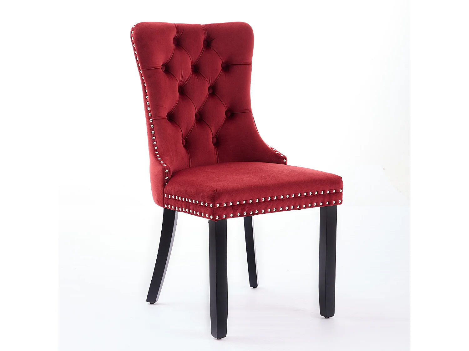 Set van 2 fluwelen stoelen - Houten poten en decoratieve nagels - Bordeauxrode kleur