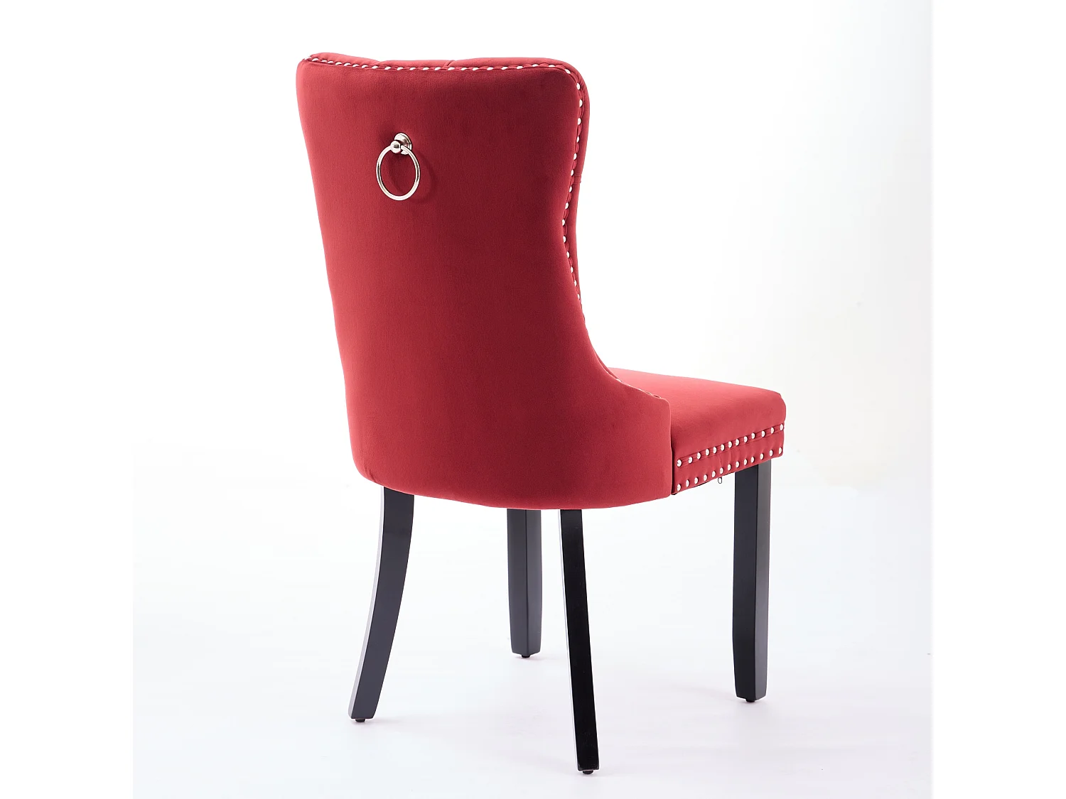 Set van 2 fluwelen stoelen - Houten poten en decoratieve nagels - Bordeauxrode kleur