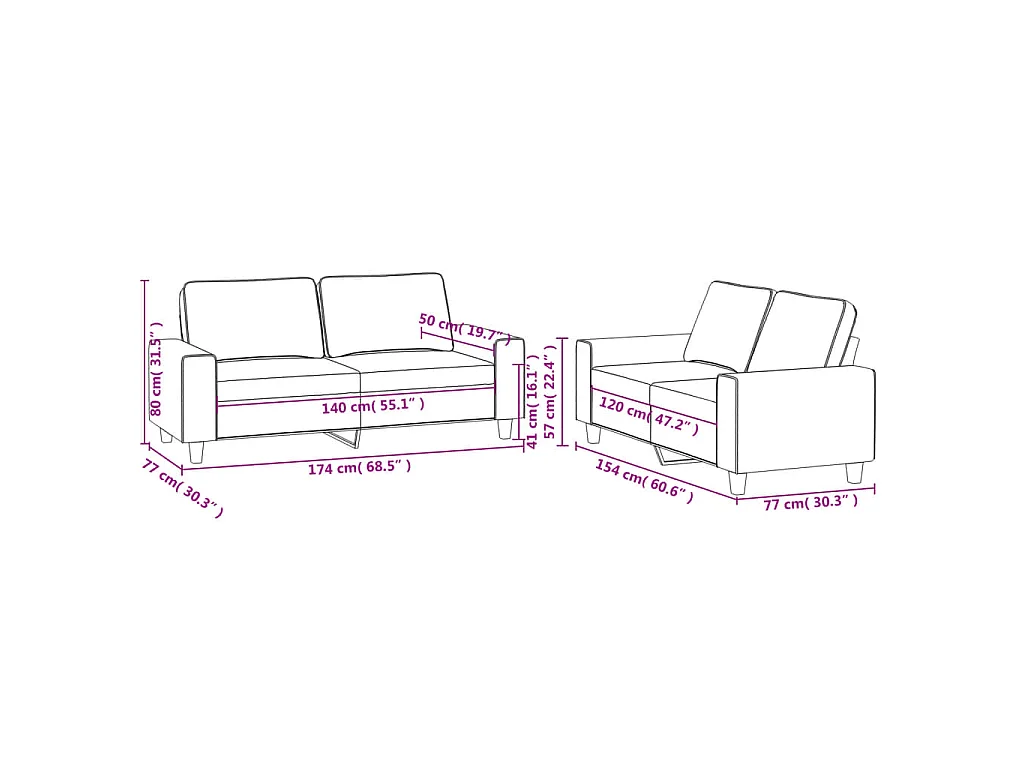 2-delige Loungeset stof lichtgrijs