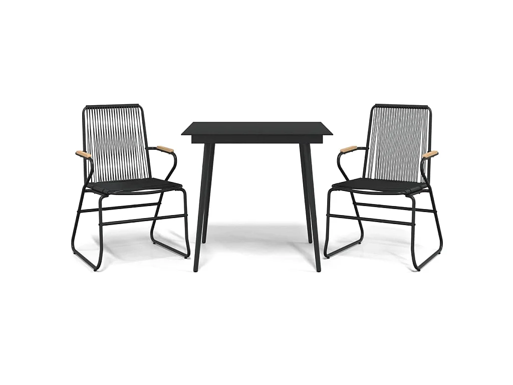 Set da Pranzo da Giardino 3 pz Nero in Rattan PVC