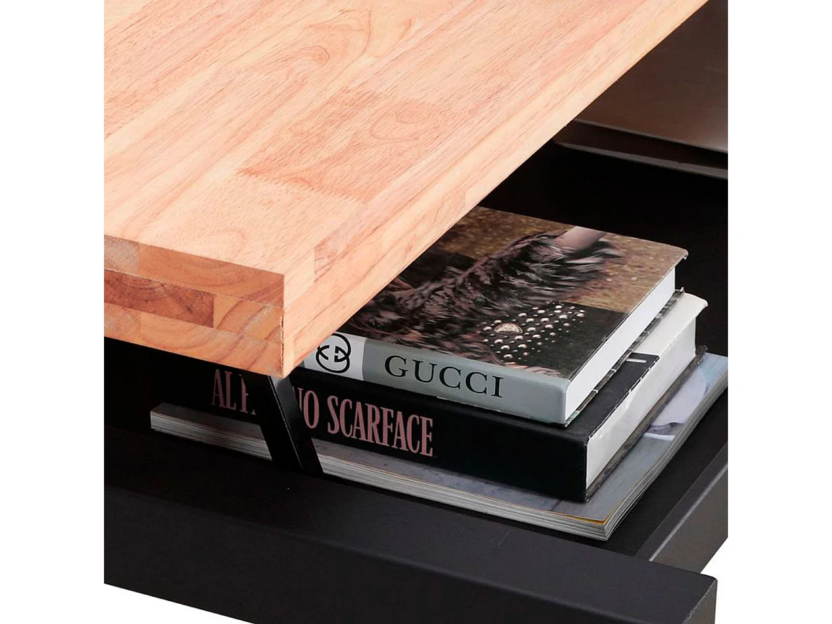 Mesa Centro Elevable 120x60 cm Madera Salón Comedor Roble/Negro