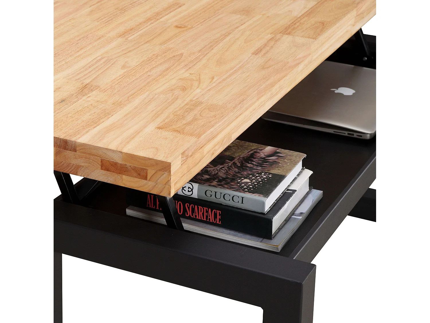 Mesa de centro elevatória 120x60 cm Madeira Sala de estar Sala de jantar Carvalho/Preto