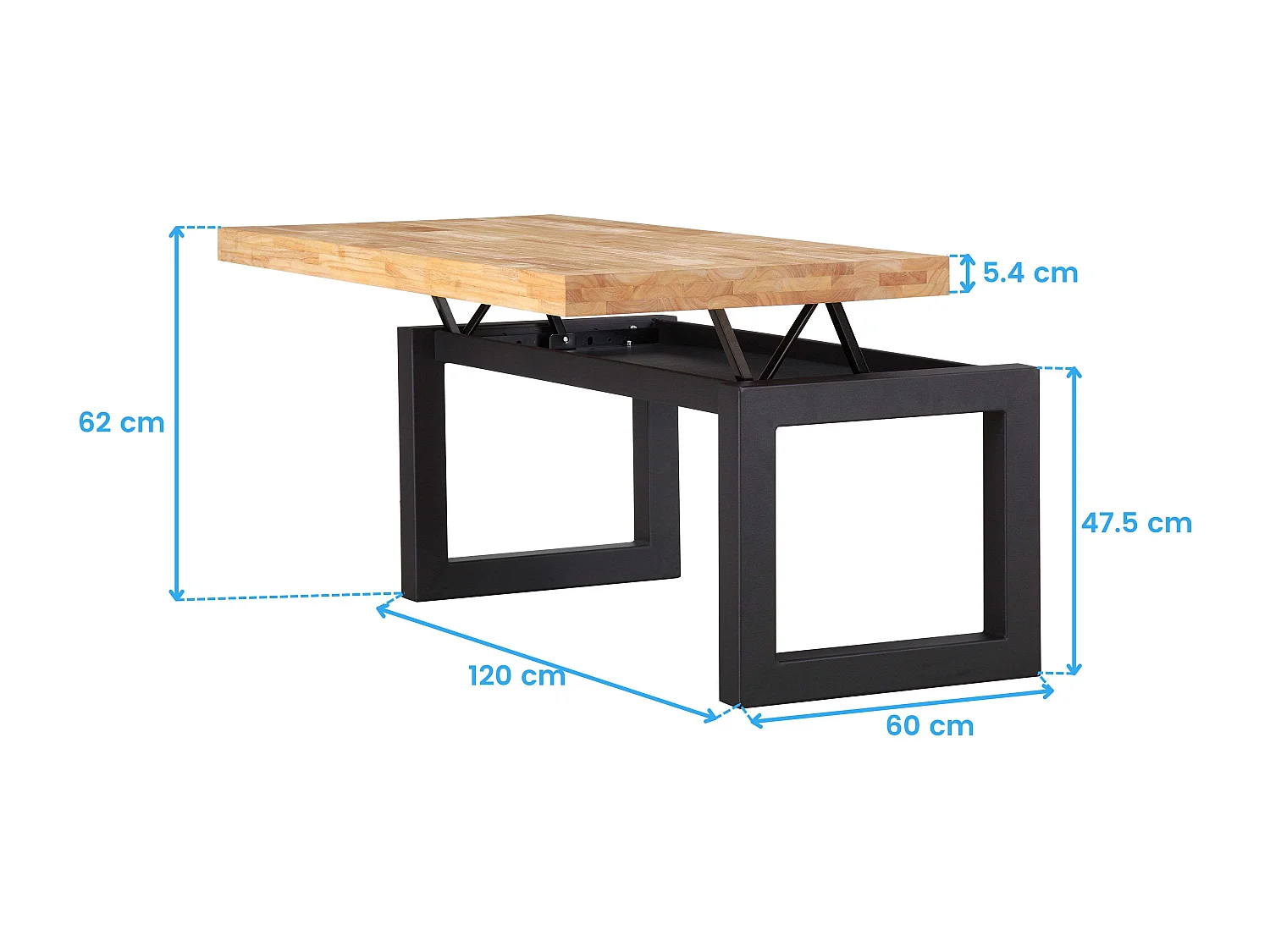 Mesa Centro Elevable 120x60 cm Madera Salón Comedor Roble/Negro